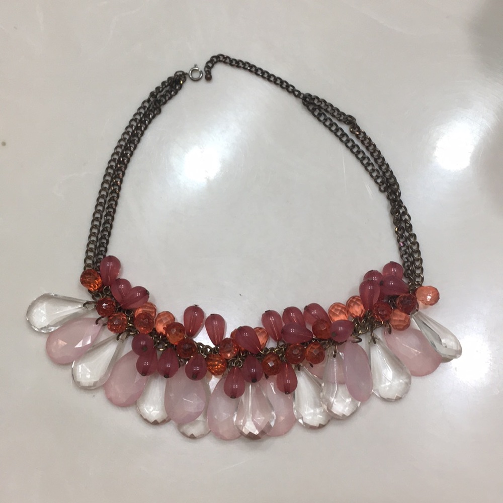 Variety pink statement necklace - shorter neckline